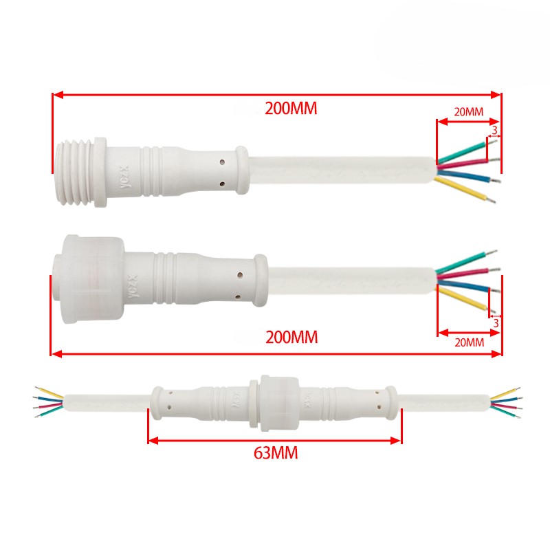 M12 waterproof connector 2-5 pin white