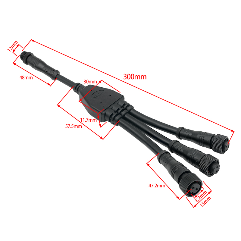 M12 1 to 3 metal waterproof cable 2-8 pin