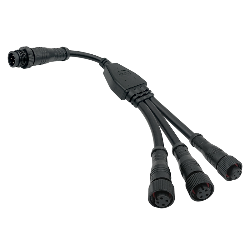 M12 1 to 3 metal waterproof cable 2-8 pin